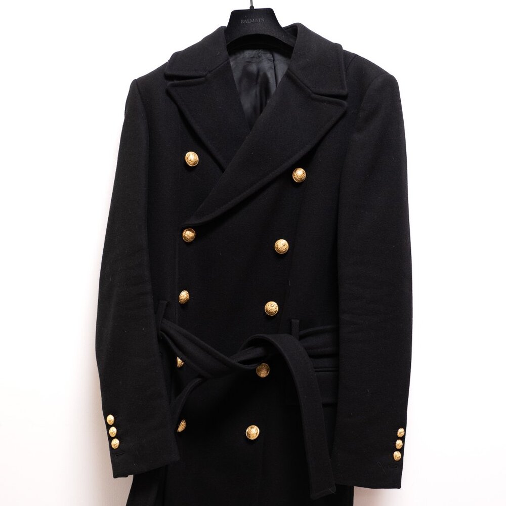Balmain Men's Long Cashmere Blend Black Jacket Size 48 (M)